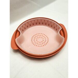 TUPPERWARE Vintage‎ Mauve Pink Plate/Cover Bowl Microwave With Steam Tray-70's